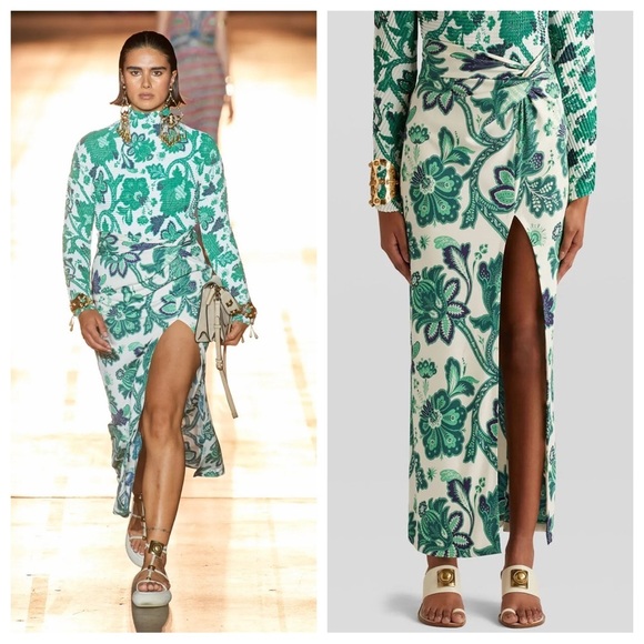 ETRO Tree Of Life High Slit Maxi Sarong Wrap Skirt Sz:42/Medium Spring 2022 - Picture 3 of 14